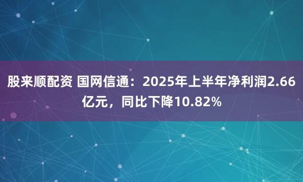 股来顺配资 国网信通：2025年上半年净利润2.66亿元，同比下降10.82%